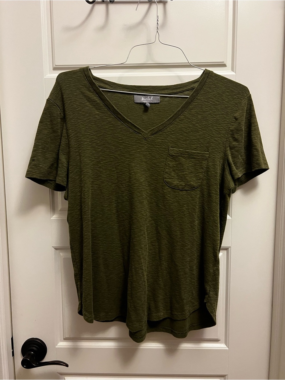 Marled Olive Green V-Neck Pocket Tee